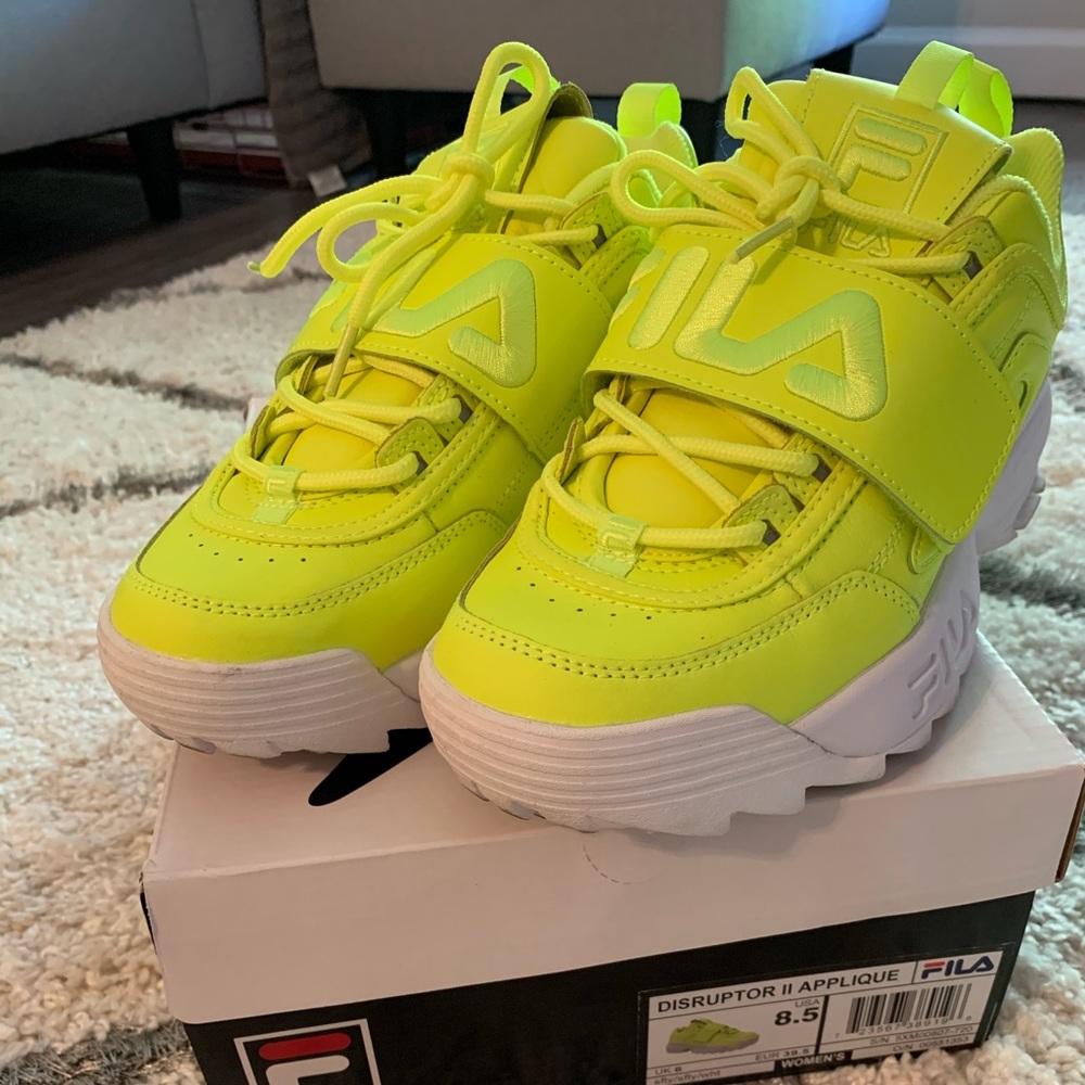 Neon Yellow Disruptor Fila Hightop Sneakers